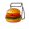 Minimalist, sade ve isteğe bağlı teslimat çantası yanında hamburger simgesi.