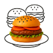 Minimal detaylarla sade ve düz bir tasarımda resmedilmiş bir hamburger yığını.